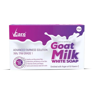 Vcare Goat Milk White Soap 125 gm | Enriched With Argan Oil &amp; Vitamin C | Gentle &amp; Deep Cleansing | Hydrates, Nourishes &amp; Moisturises | For Men &amp; Women | For All Skin Type, Pack of 1