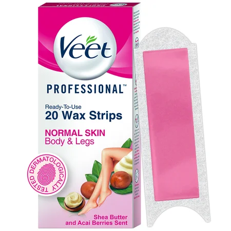 Veet Ready to Use Wax Strips Full Body Waxing Kit for Normal Skin, 20 Count