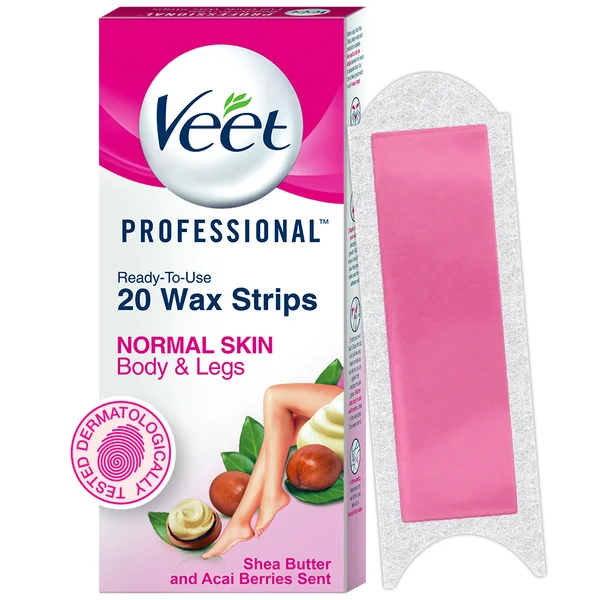 Veet Ready to Use Wax Strips Full Body Waxing Kit for Normal Skin, 20 Count