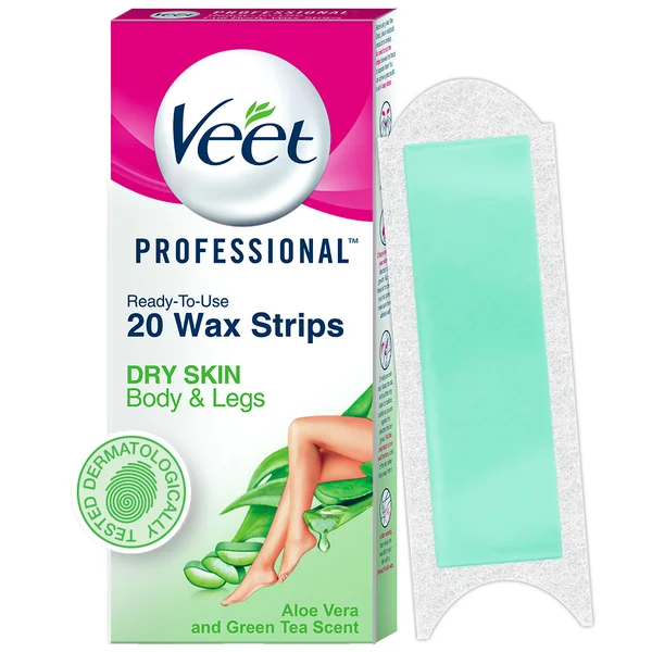 Veet Ready to Use Wax Strips Full Body Waxing Kit for Dry Skin, 20 Count