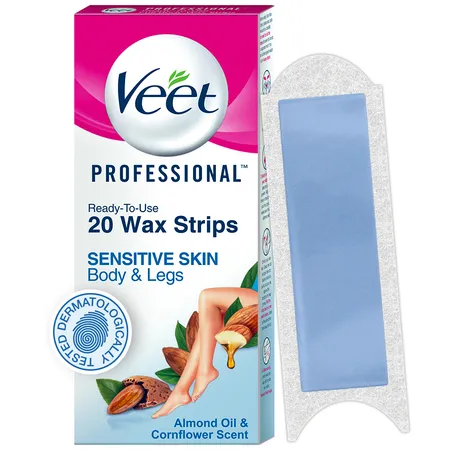Veet Ready to Use Wax Strips Full Body Waxing Kit for Sensitive Skin, 20 Count