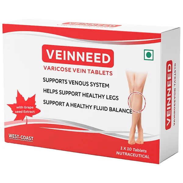 West-Coast Veinneed Varicose Vein, 10 Tablets| Leg Relief for Spider &amp; Varicose Veins | Reduces Cramps, Painful Legs &amp; Swelling, Pack of 10