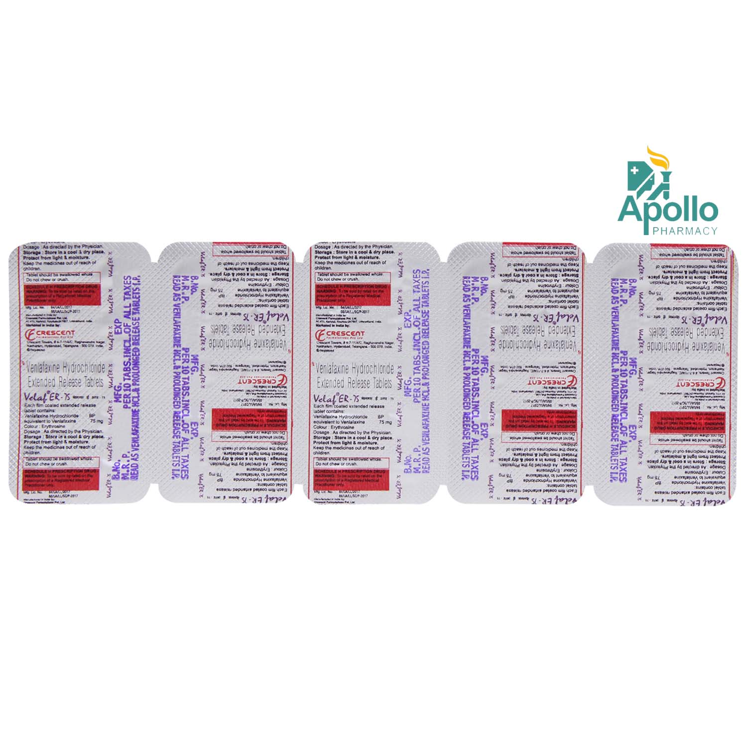 VELAF ER 75MG TABLET, Pack of 10 TABLETS VELAF ER 75MG TABLET, Pack of 10 TABLETS