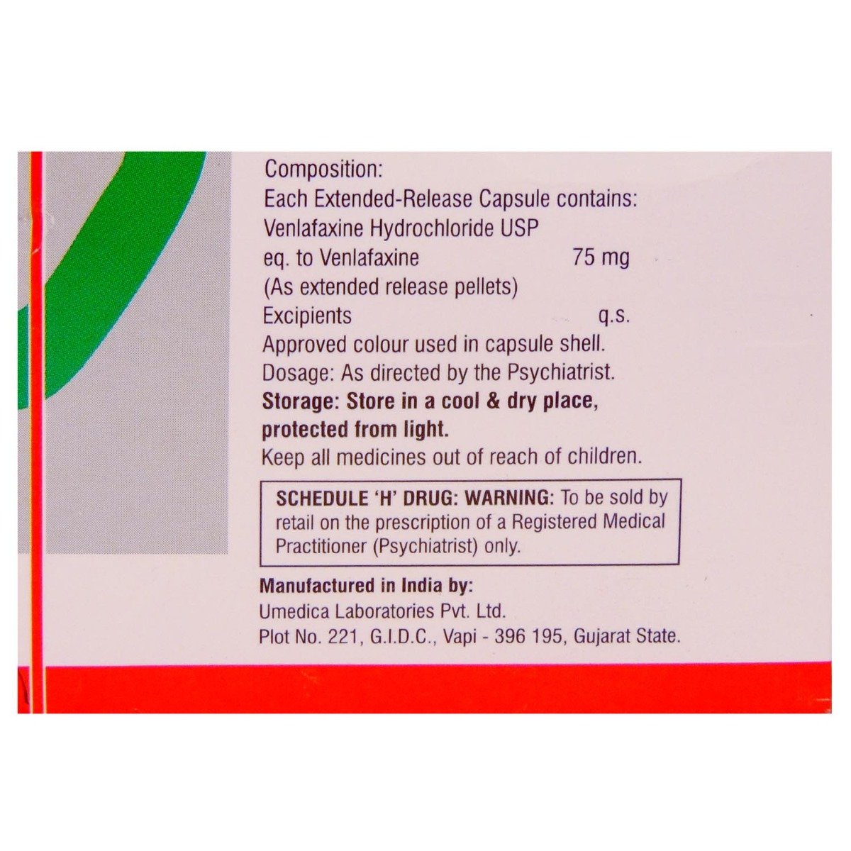 Venla-XR 75 Capsule 10's, Pack of 10 CAPSULES Venla-XR 75 Capsule 10's, Pack of 10 CAPSULES