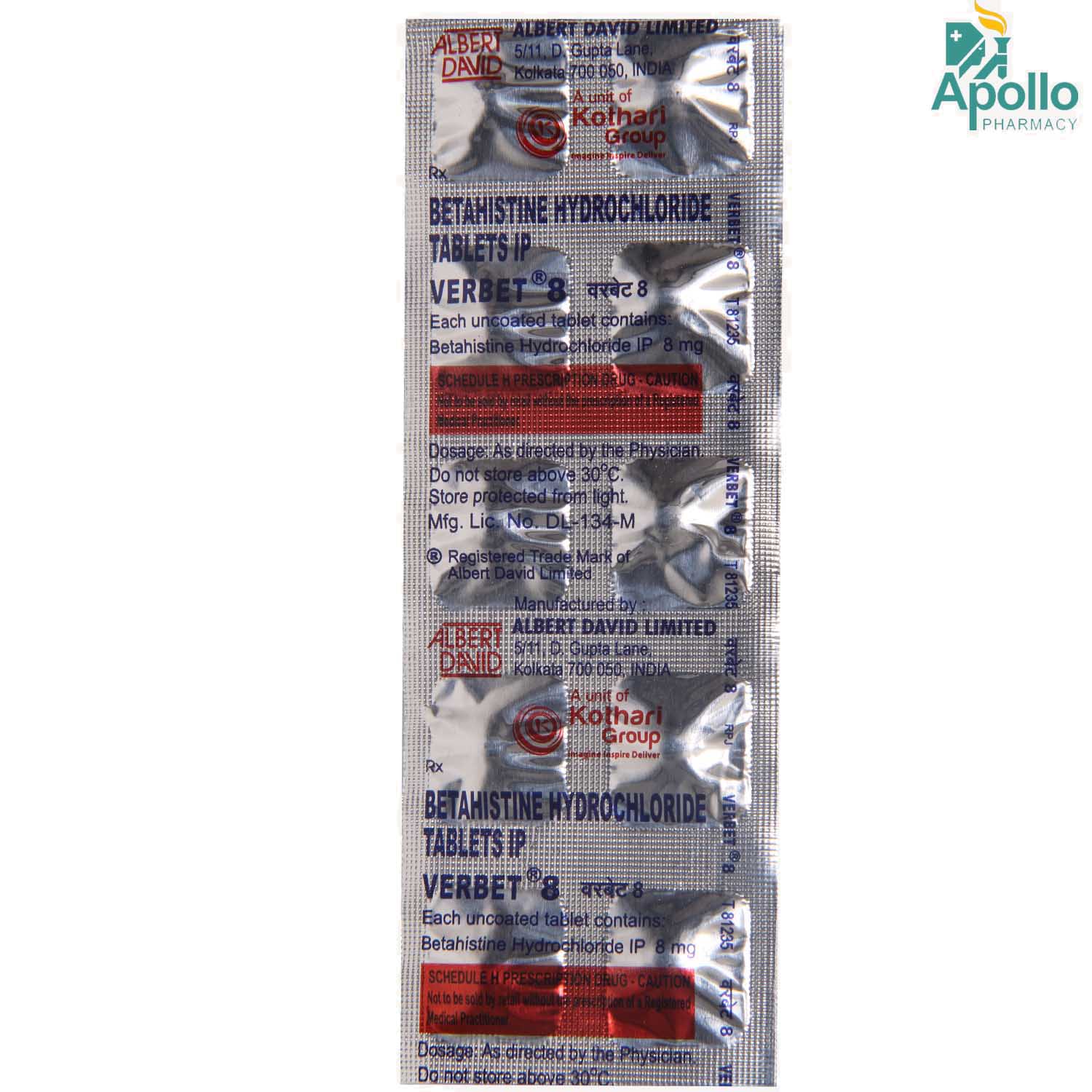 Verbet 8 Tablet 10's, Pack of 10 TABLETS Verbet 8 Tablet 10's, Pack of 10 TABLETS