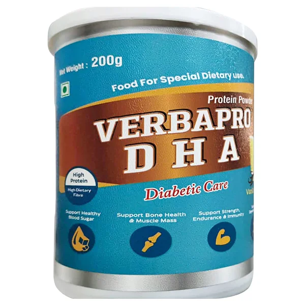 Verbapro Dha Diabetic Care Vanilla Flavour Protein Powder, 200 gm Tin