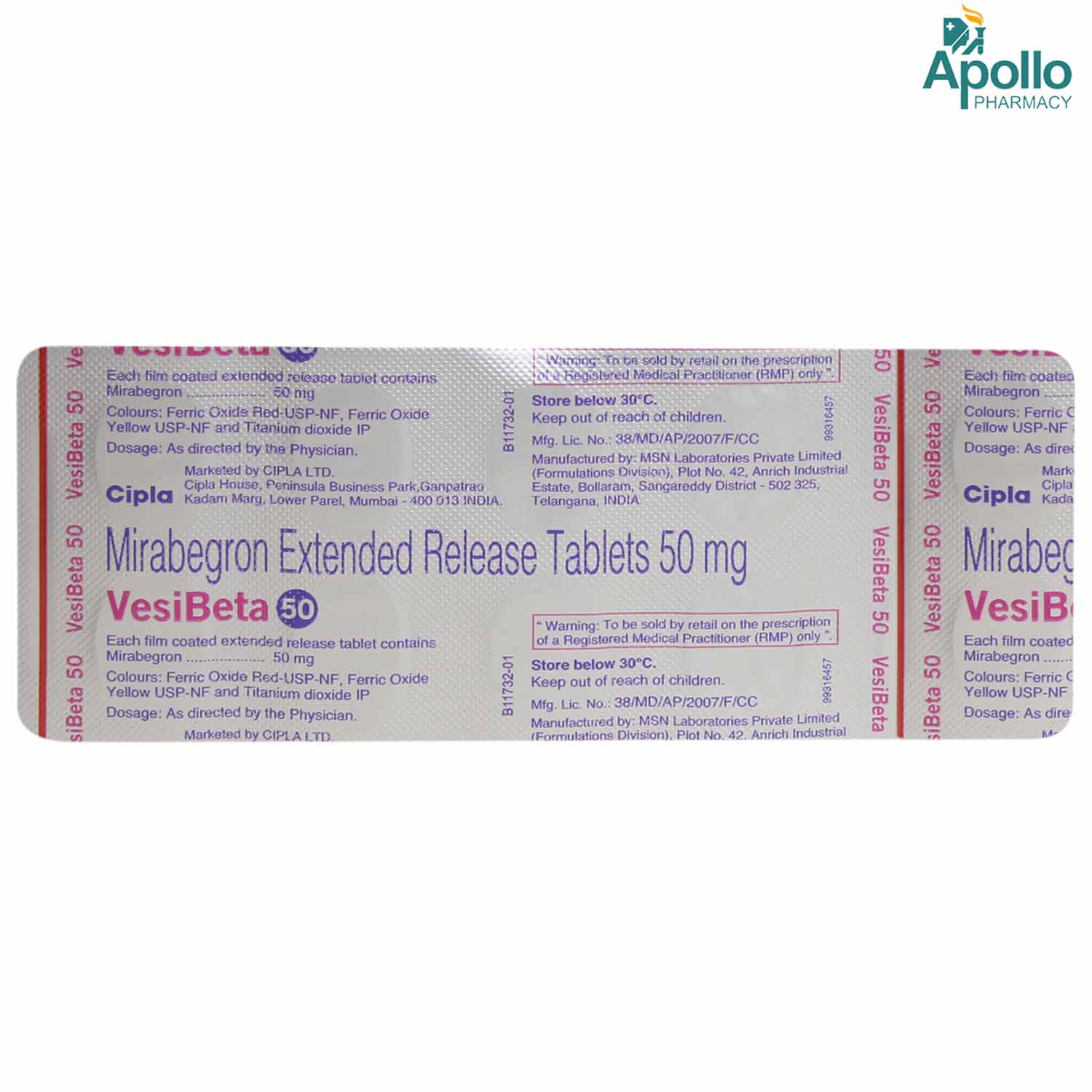 Vesibeta 50 ER Tablet 10's, Pack of 10 TABLET ERS Vesibeta 50 ER Tablet 10's, Pack of 10 TABLET ERS