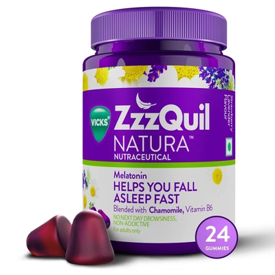 Vicks ZzzQuil Natura |Non-Addictive Sleep-Aid Gummy|Melatonin Helps you fall Asleep Fast| 24 Nutraceutical Gummies, Pack of 1