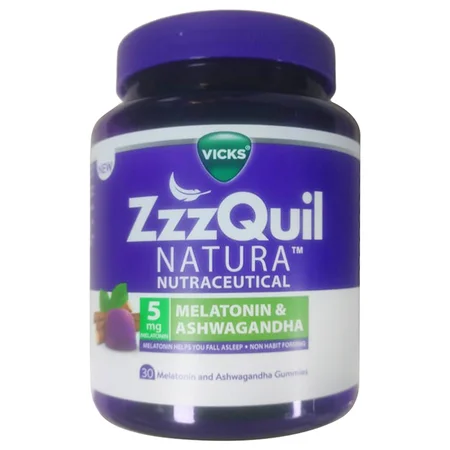 Vicks ZzzQuil Natura |Non-Addictive Sleep-Aid Gummy|Melatonin Helps you fall Asleep Fast| 30 Nutraceutical Gummies