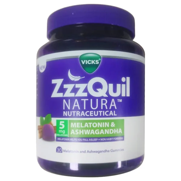 Vicks ZzzQuil Natura |Non-Addictive Sleep-Aid Gummy|Melatonin Helps you fall Asleep Fast| 30 Nutraceutical Gummies, Pack of 1