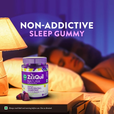 Vicks ZzzQuil Natura |Non-Addictive Sleep-Aid Gummy|Melatonin Helps you fall Asleep Fast| 24 Nutraceutical Gummies, Pack of 1