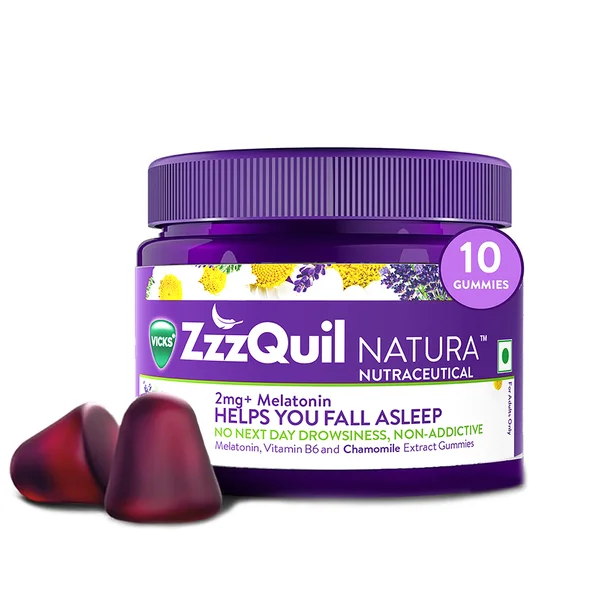 Vicks ZzzQuil Natura |Non-Addictive Sleep-Aid Gummy|Melatonin Helps you fall Asleep Fast| 10 Nutraceutical Gummies, Pack of 1
