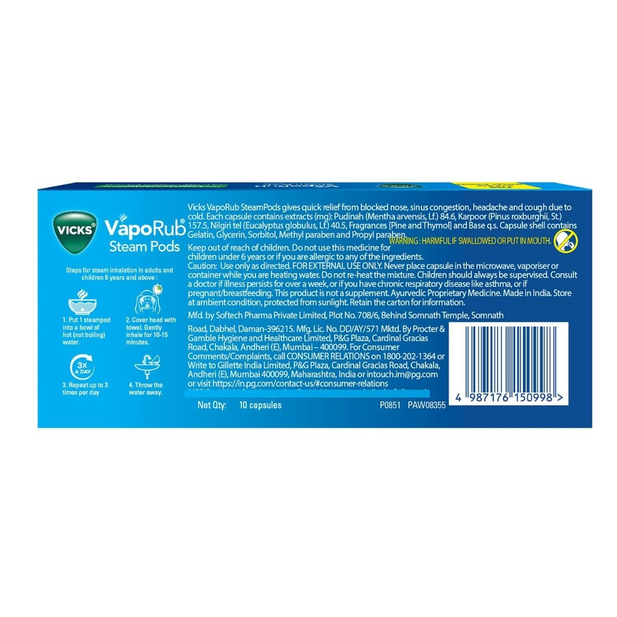 Vicks VapoRub Steam Pods, 10 Capsules, Pack of 1 Vicks VapoRub Steam Pods, 10 Capsules, Pack of 1