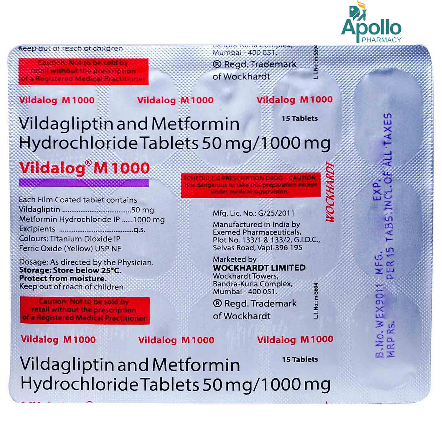 Vildalog M 1000/50mg Tablet 15's, Pack of 15 TabletS Vildalog M 1000/50mg Tablet 15's, Pack of 15 TabletS