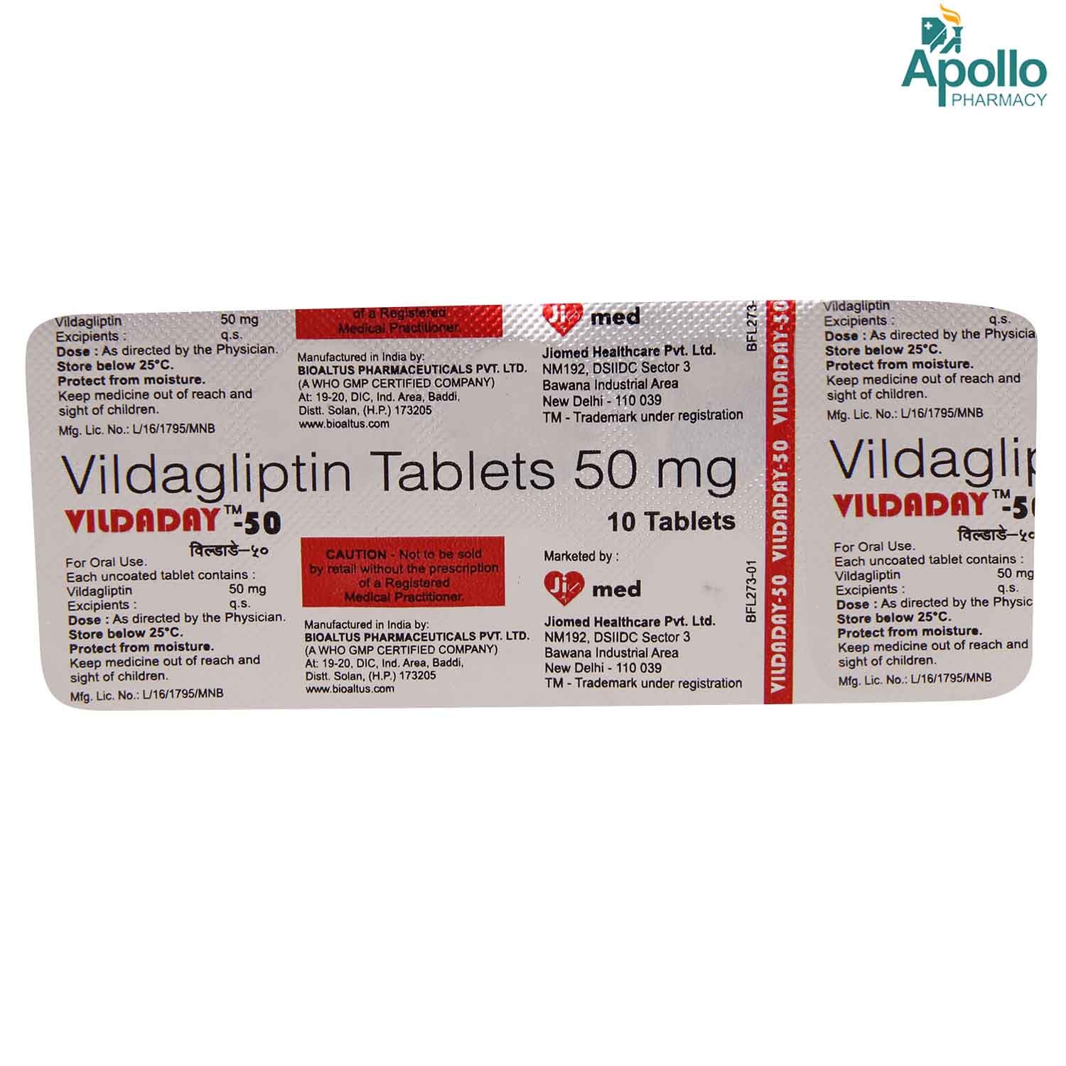 Vildaday-50 Tablet 10's, Pack of 10 TABLETS