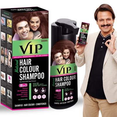 VIP Natural Hair Colour Shampoo Brown, 180 ml, Pack of 1