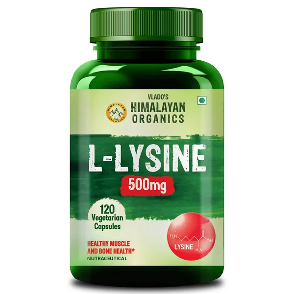 Vlados Himalayan Organics L-Lysine 500mg, 120 Veg Capsules, Pack of 1