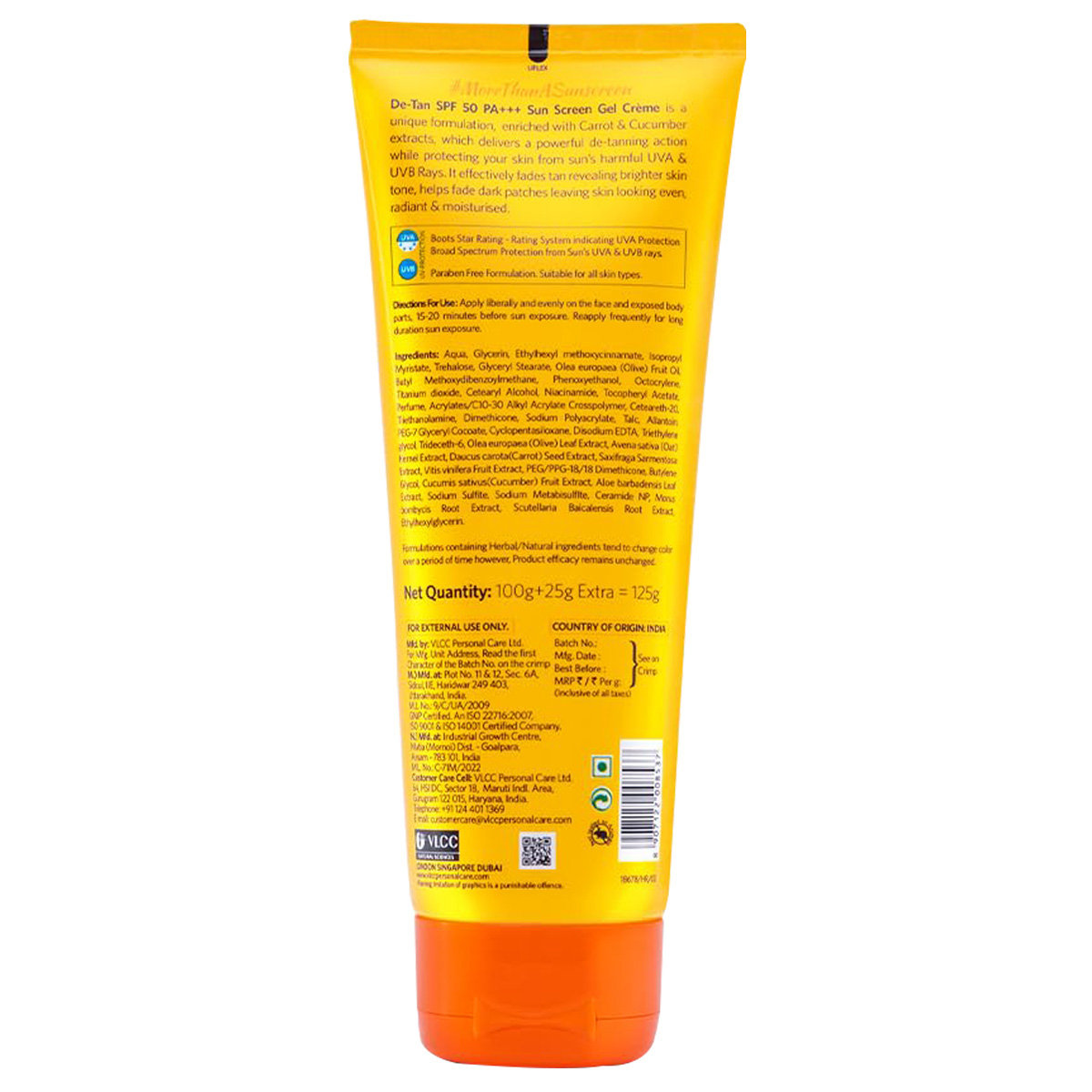 VLCC De-Tan SPF 50 PA+++ Sunscreen Gel Creme, 100 gm, Pack of 1 VLCC De-Tan SPF 50 PA+++ Sunscreen Gel Creme, 100 gm, Pack of 1