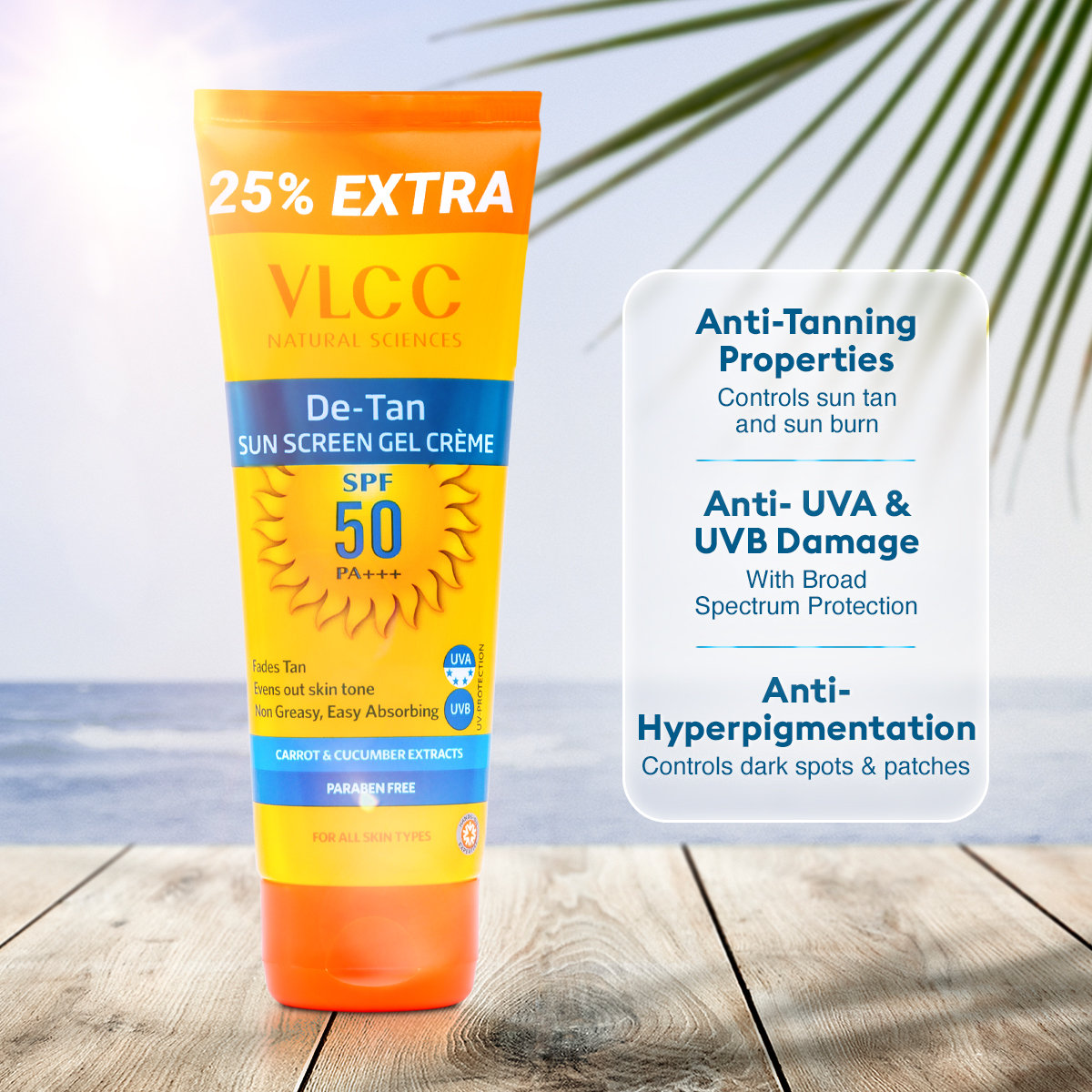 VLCC De-Tan SPF 50 PA+++ Sunscreen Gel Creme, 100 gm, Pack of 1 VLCC De-Tan SPF 50 PA+++ Sunscreen Gel Creme, 100 gm, Pack of 1