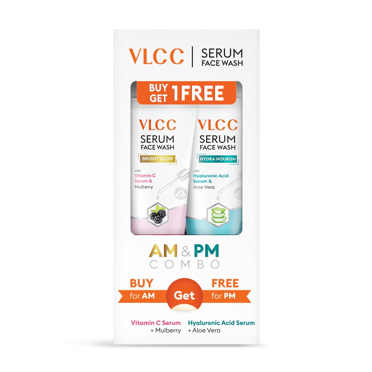 VLCC Vitamin C + Mulberry & Hyaluronic Acid + Aloe Vera Serum Face Wash, 2x150 ml, Pack of 1 VLCC Vitamin C + Mulberry & Hyaluronic Acid + Aloe Vera Serum Face Wash, 2x150 ml, Pack of 1