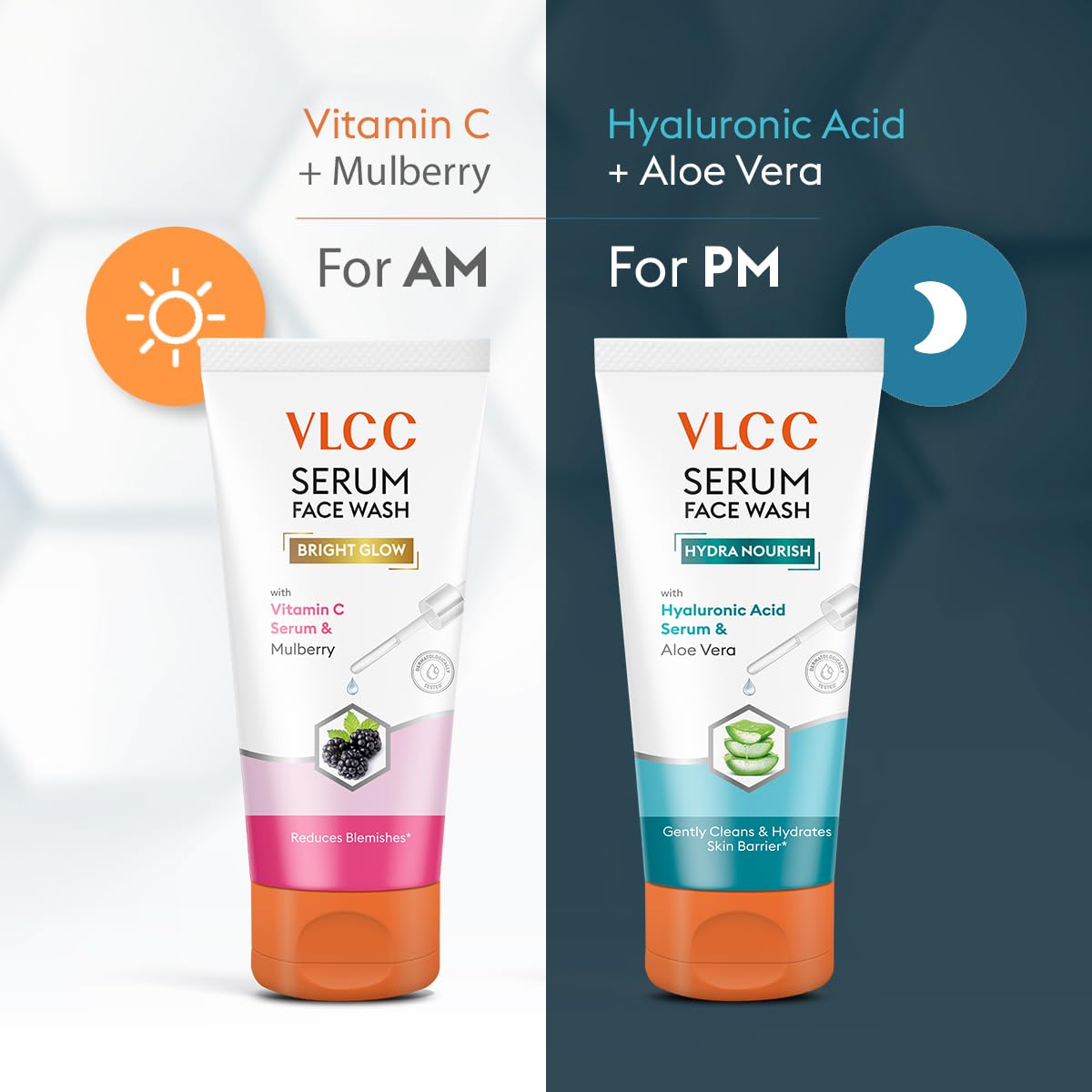 VLCC Vitamin C + Mulberry & Hyaluronic Acid + Aloe Vera Serum Face Wash, 2x150 ml, Pack of 1 VLCC Vitamin C + Mulberry & Hyaluronic Acid + Aloe Vera Serum Face Wash, 2x150 ml, Pack of 1