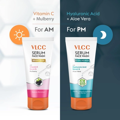 VLCC Vitamin C + Mulberry &amp; Hyaluronic Acid + Aloe Vera Serum Face Wash, 2x150 ml, Pack of 1