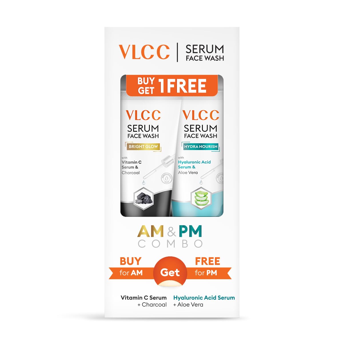 VLCC Vitamin C + Charcoal & Hyaluronic Acid + Aloe Vera Serum Face Wash, 2x150 ml, Pack of 1 VLCC Vitamin C + Charcoal & Hyaluronic Acid + Aloe Vera Serum Face Wash, 2x150 ml, Pack of 1