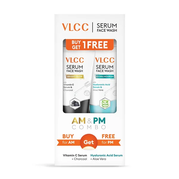 VLCC Vitamin C + Charcoal &amp; Hyaluronic Acid + Aloe Vera Serum Face Wash, 2x150 ml, Pack of 1