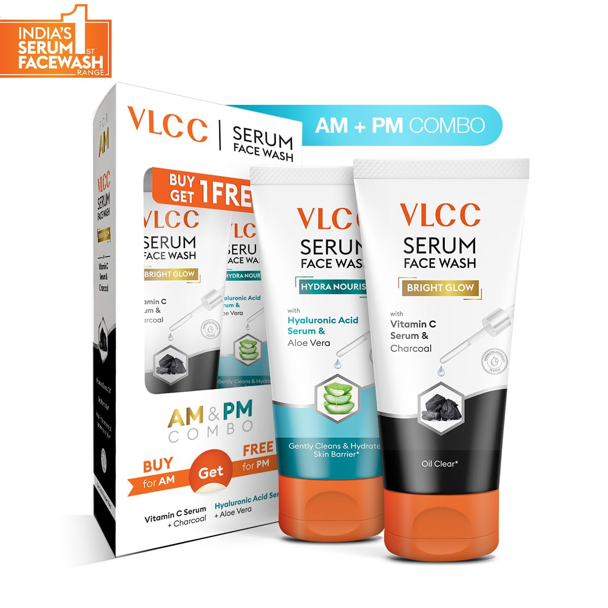 VLCC Vitamin C + Charcoal & Hyaluronic Acid + Aloe Vera Serum Face Wash, 2x150 ml, Pack of 1 VLCC Vitamin C + Charcoal & Hyaluronic Acid + Aloe Vera Serum Face Wash, 2x150 ml, Pack of 1