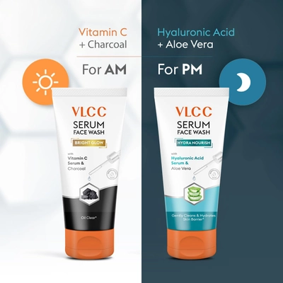 VLCC Vitamin C + Charcoal &amp; Hyaluronic Acid + Aloe Vera Serum Face Wash, 2x150 ml, Pack of 1