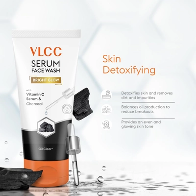 VLCC Vitamin C + Charcoal &amp; Hyaluronic Acid + Aloe Vera Serum Face Wash, 2x150 ml, Pack of 1