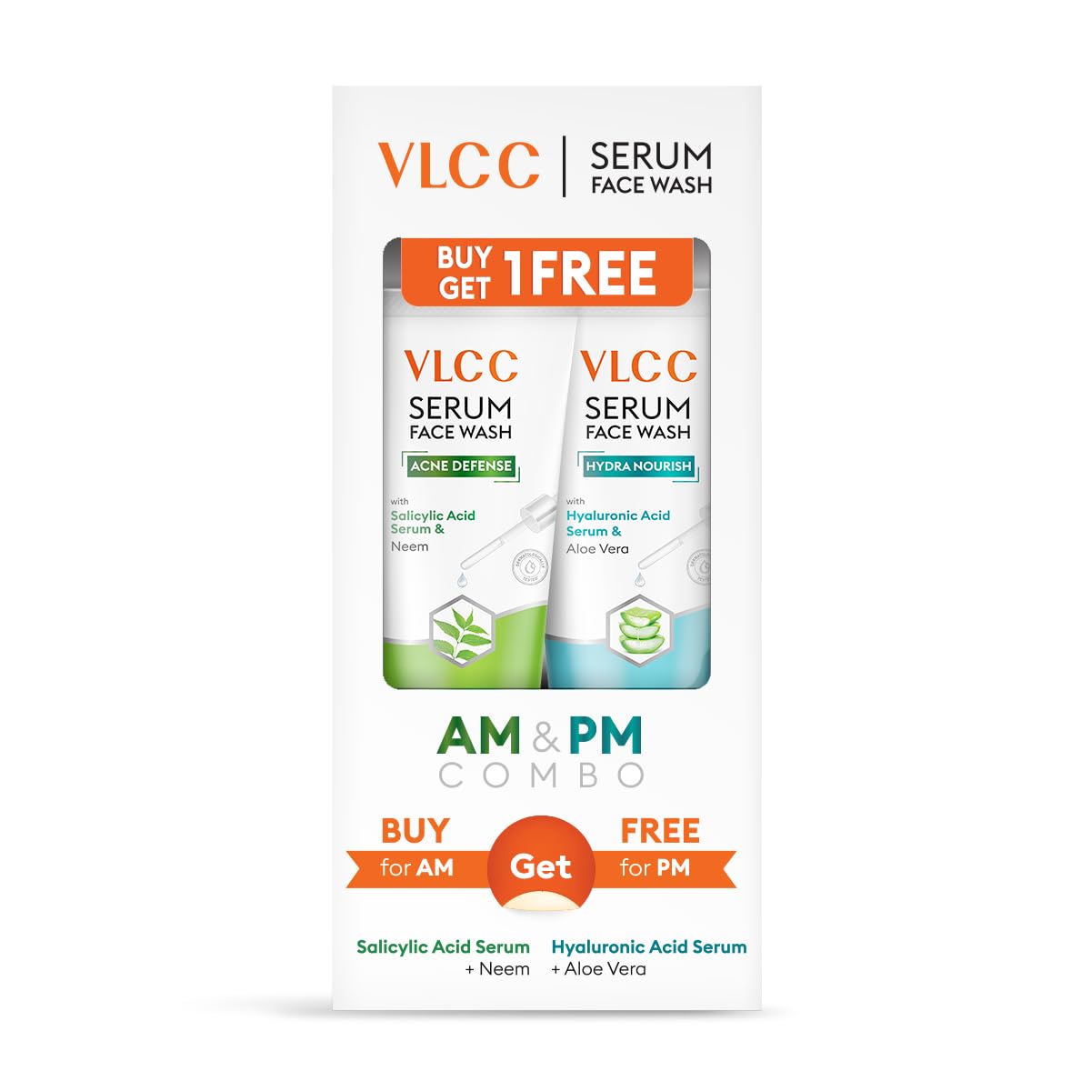 Buy VLCC Salicylic Acid + Neem & Hyaluronic Acid + Aloe Vera Serum Face Wash, 2x150 ml Online