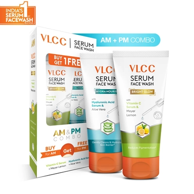 VLCC Vitamin C + Meyer Lemon &amp; Hyaluronic Acid + Aloe Vera Serum Face Wash, 2x150 ml, Pack of 1