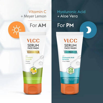 VLCC Vitamin C + Meyer Lemon &amp; Hyaluronic Acid + Aloe Vera Serum Face Wash, 2x150 ml, Pack of 1