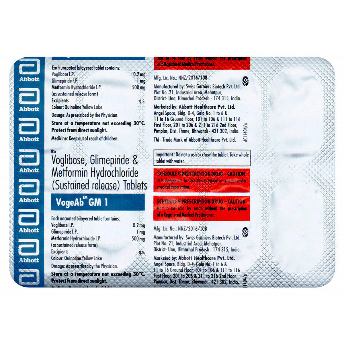 Vogeab GM 1 Tablet 10'S, Pack of 10 TABLETS Vogeab GM 1 Tablet 10'S, Pack of 10 TABLETS