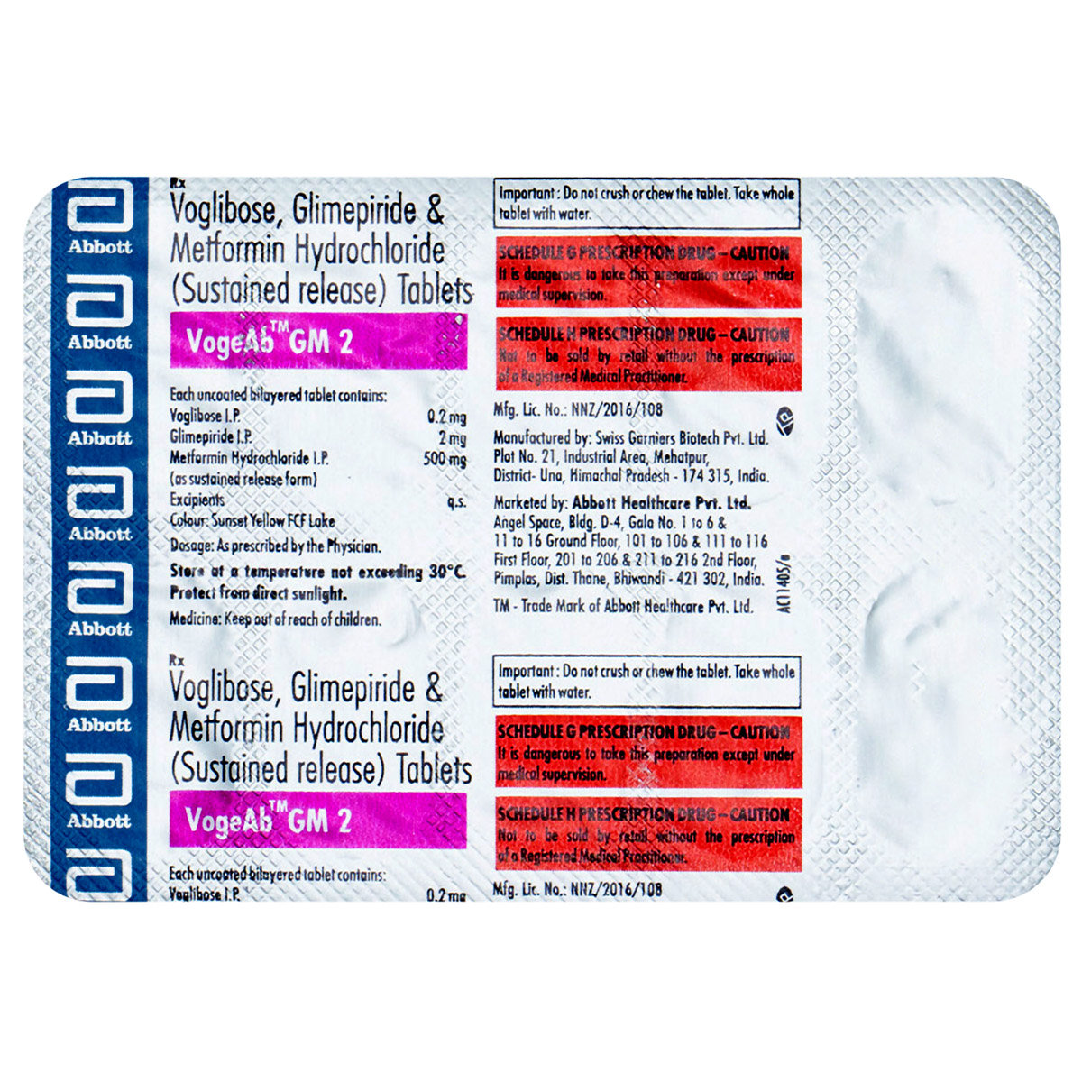 Vogeab GM 2 Tablet 10'S, Pack of 10 TABLETS Vogeab GM 2 Tablet 10'S, Pack of 10 TABLETS