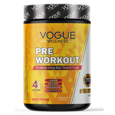 Vogue Wellness Pre Workout 4 Way Action Fruit Punch Flavour Powder, 400 gm