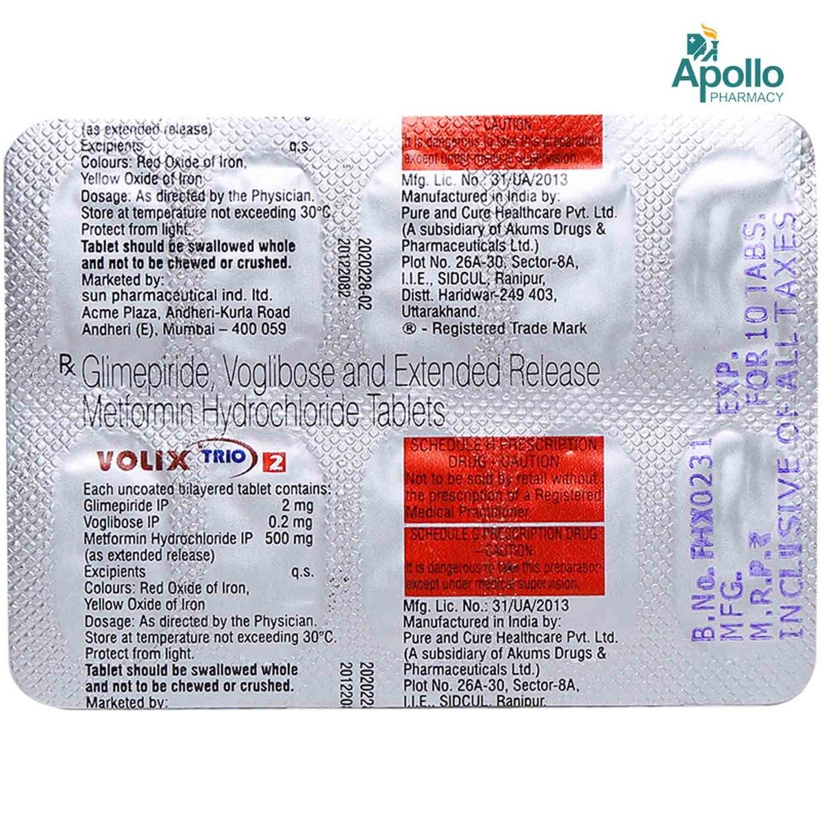 Volix Trio 2 Tablet 10's, Pack of 10 TABLETS Volix Trio 2 Tablet 10's, Pack of 10 TABLETS