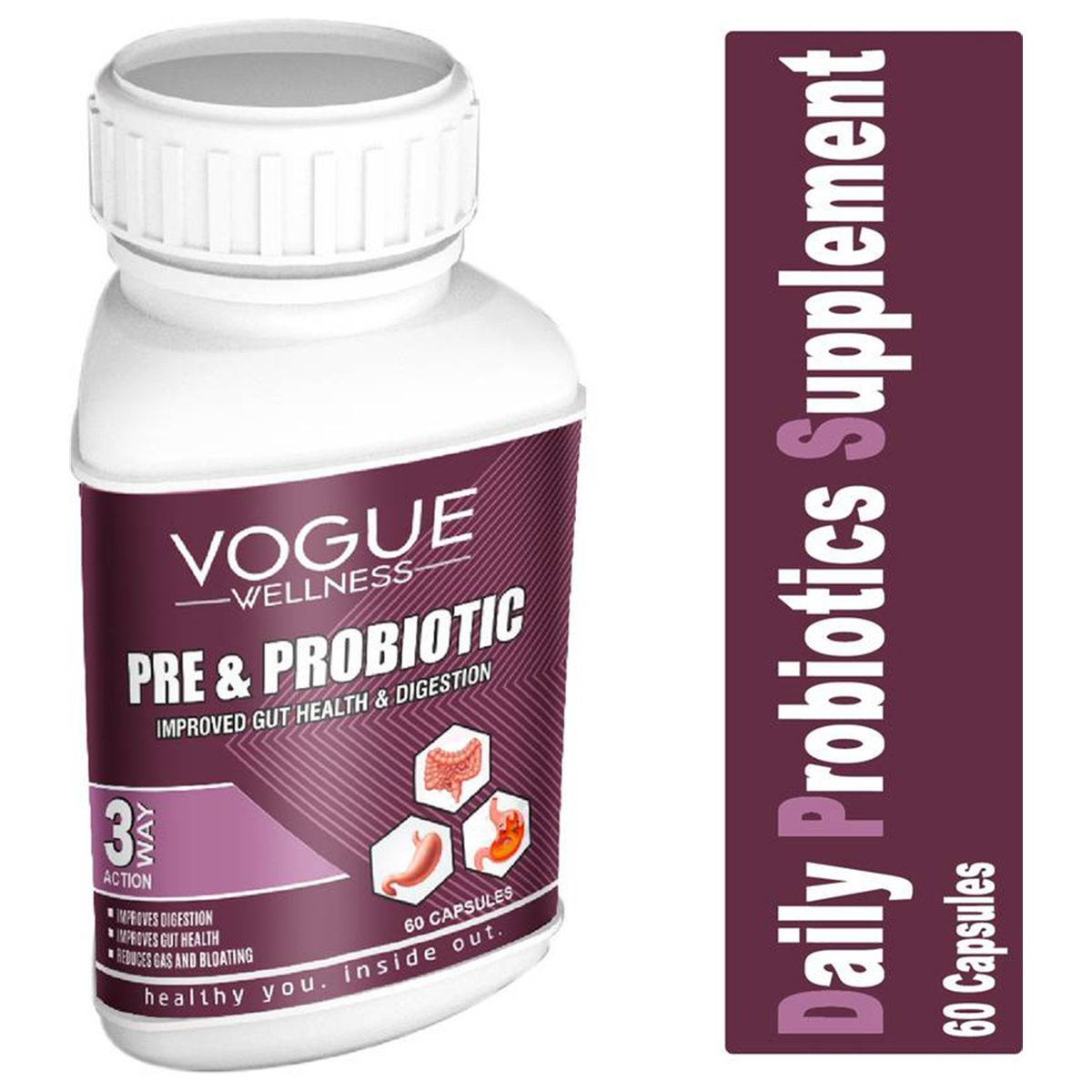 Vogue Wellness Pre & Probiotics, 60 Capsules, Pack of 1 Vogue Wellness Pre & Probiotics, 60 Capsules, Pack of 1