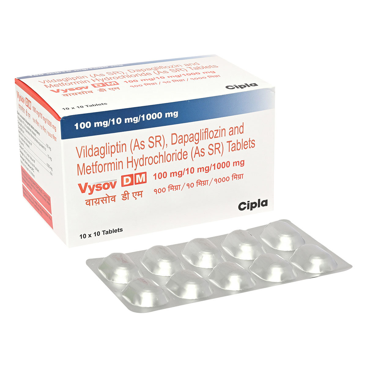 Vysov DM 100 mg/10 mg/1000 mg Tablet 10's, Pack of 10 TabletS Vysov DM 100 mg/10 mg/1000 mg Tablet 10's, Pack of 10 TabletS