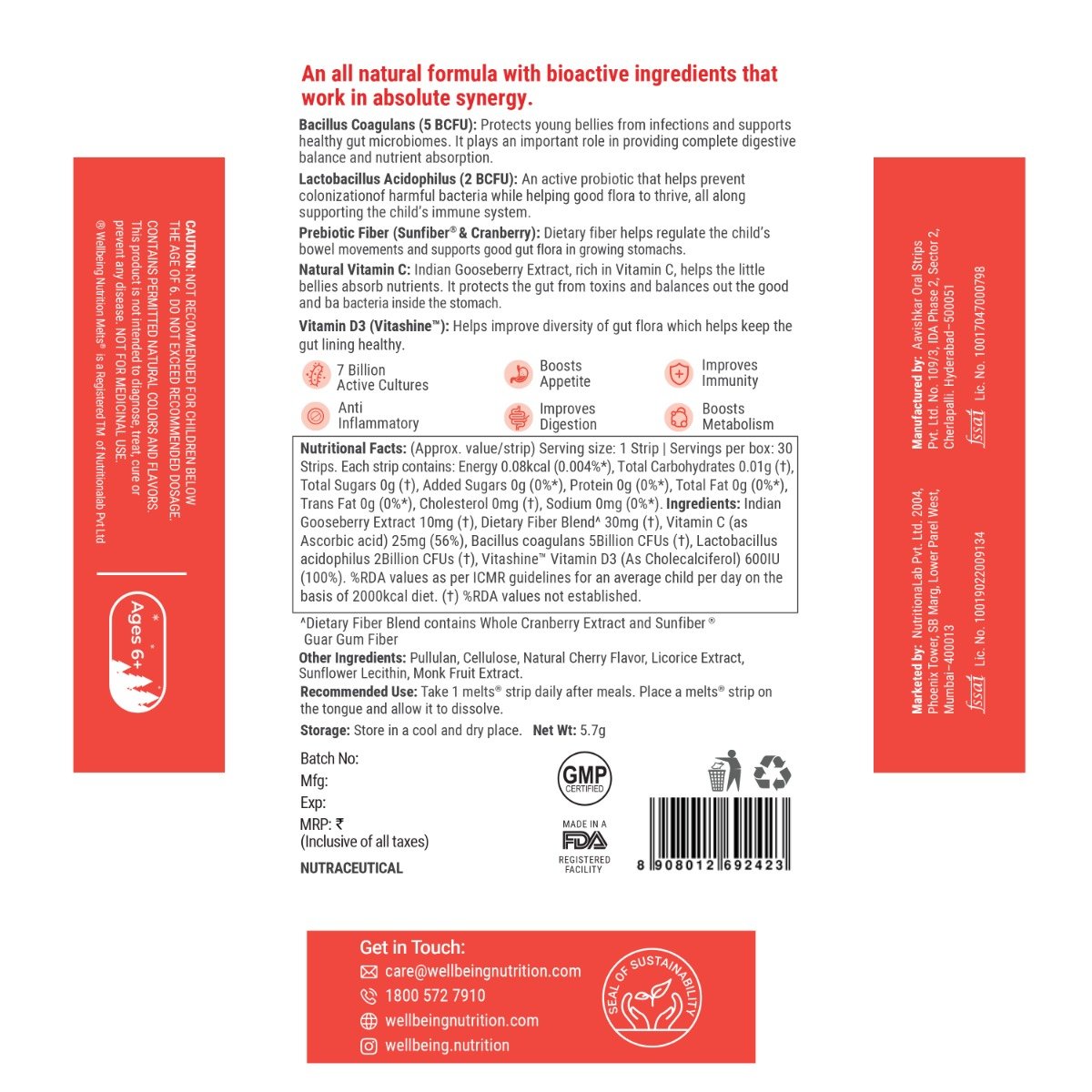 Wellbeing Nutrition Melts Into Active Frozen Probiotic Strips, 30 Count, Pack of 1 Wellbeing Nutrition Melts Into Active Frozen Probiotic Strips, 30 Count, Pack of 1