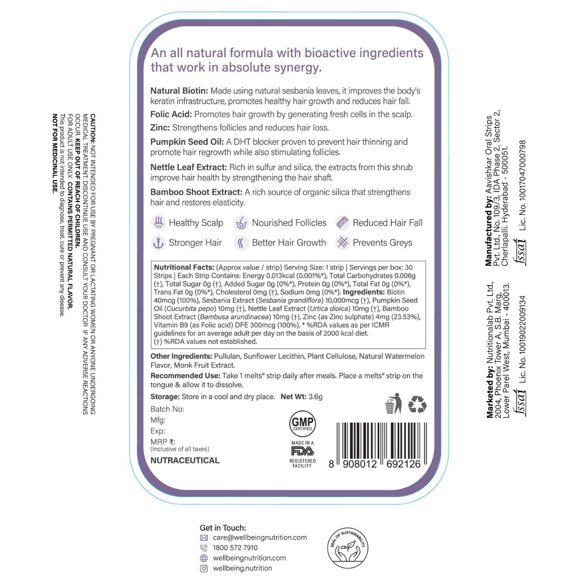 Wellbeing Nutrition Melts Healthy Hair Biotin Watermelon Flavour, 30 Strips, Pack of 1 Wellbeing Nutrition Melts Healthy Hair Biotin Watermelon Flavour, 30 Strips, Pack of 1