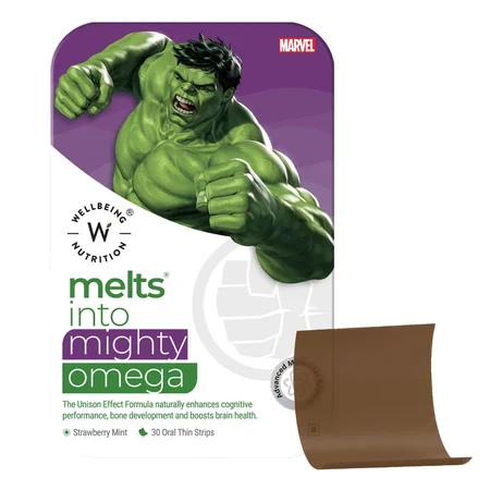 Wellbeing Nutrition Melts Into Mighty Omega Marvel Strawberry Mint Flavour, 30 Strips