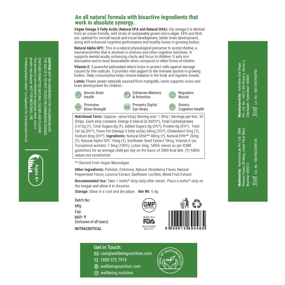 Wellbeing Nutrition Melts Into Mighty Omega Marvel Strawberry Mint Flavour, 30 Strips, Pack of 1 Wellbeing Nutrition Melts Into Mighty Omega Marvel Strawberry Mint Flavour, 30 Strips, Pack of 1