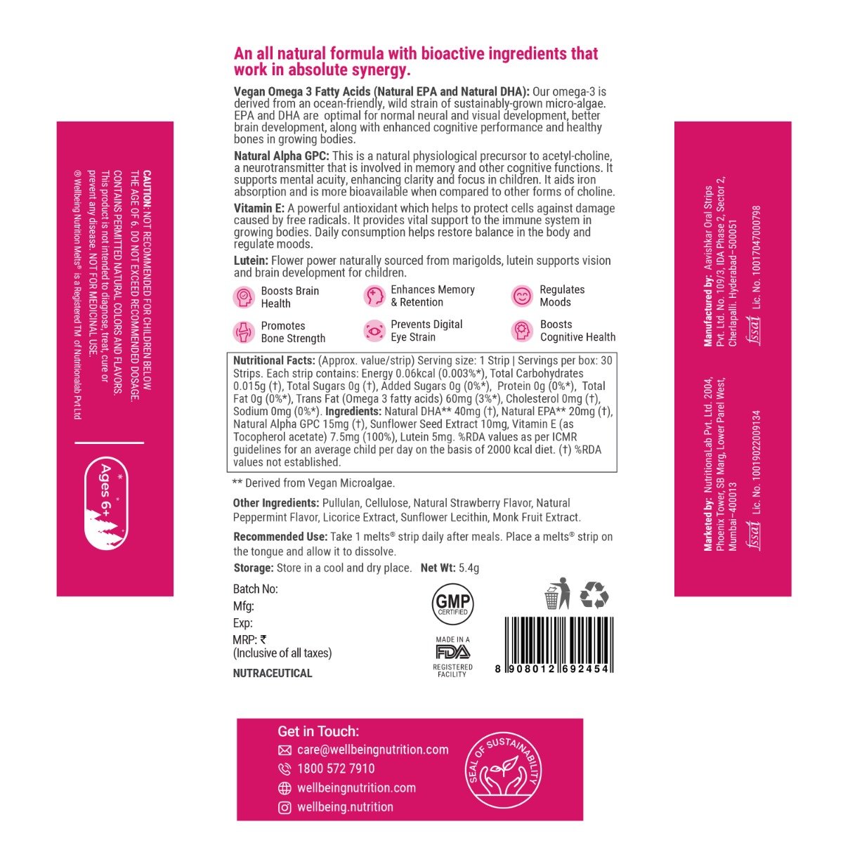 Wellbeing Nutrition Melts Into Vital Omega Frozen Strawberry Mint Flavour, 30 Strips, Pack of 1 Wellbeing Nutrition Melts Into Vital Omega Frozen Strawberry Mint Flavour, 30 Strips, Pack of 1