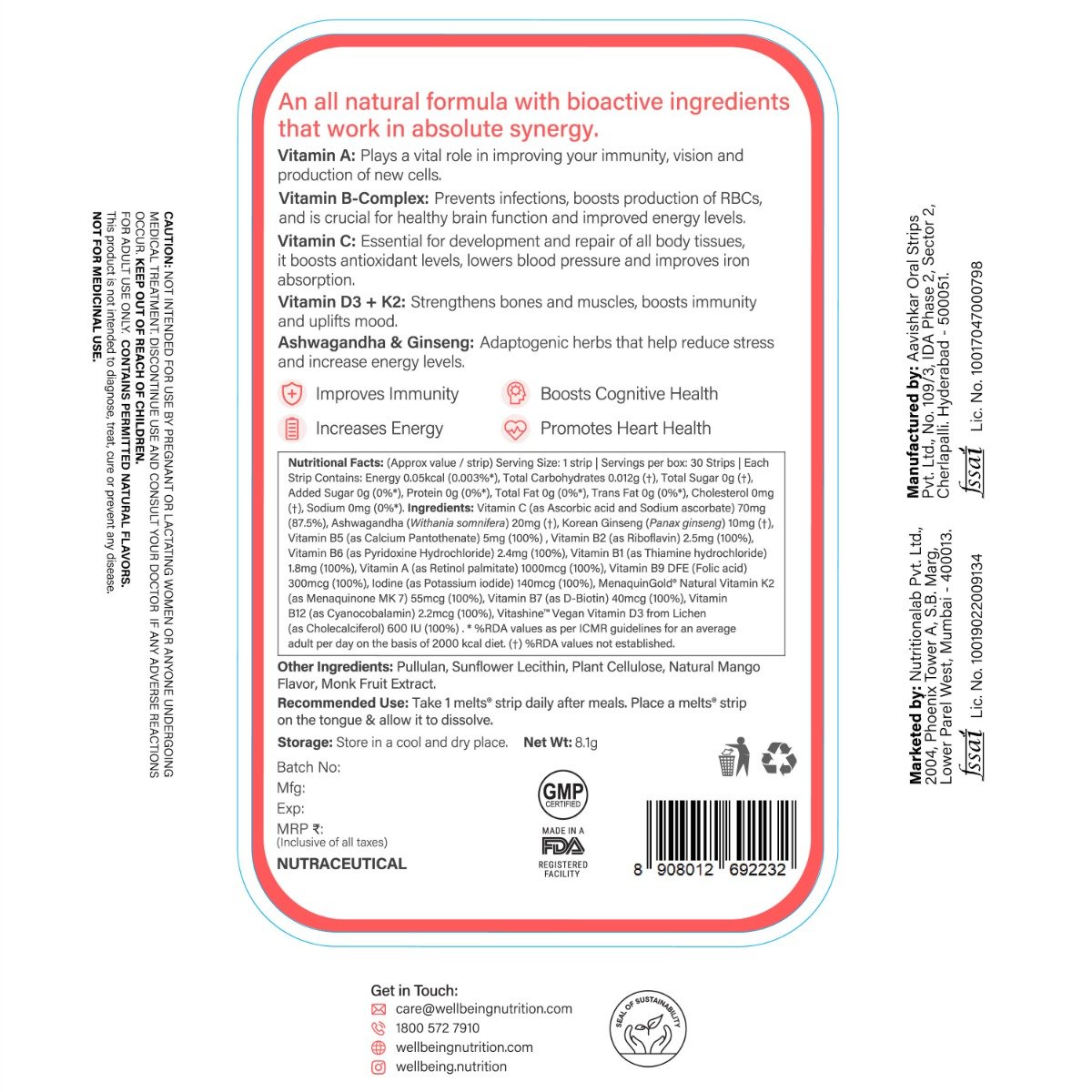 Wellbeing Nutrition Melts Multivitamin B-complex Mango Flavour, 30 Strips, Pack of 1 Wellbeing Nutrition Melts Multivitamin B-complex Mango Flavour, 30 Strips, Pack of 1