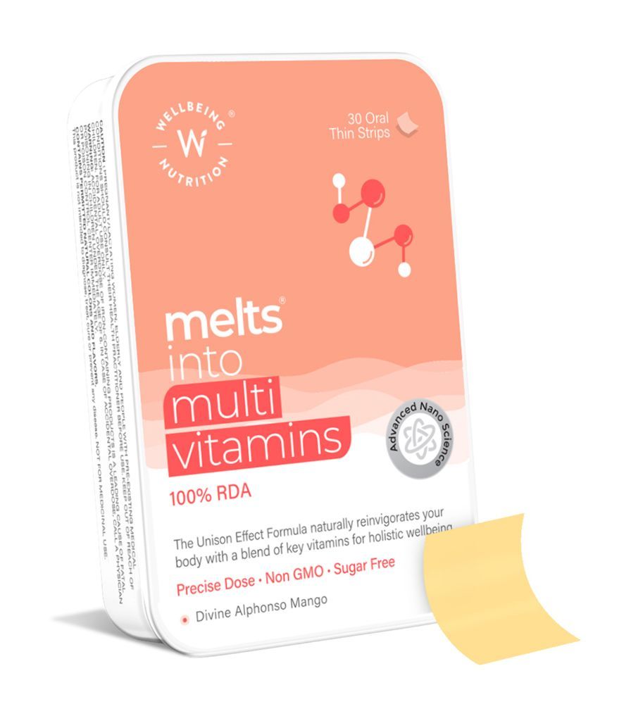Wellbeing Nutrition Melts Into Multi Vitamins Alphonso Mango Flavour Sugar Free, 30 Strips, Pack of 1 