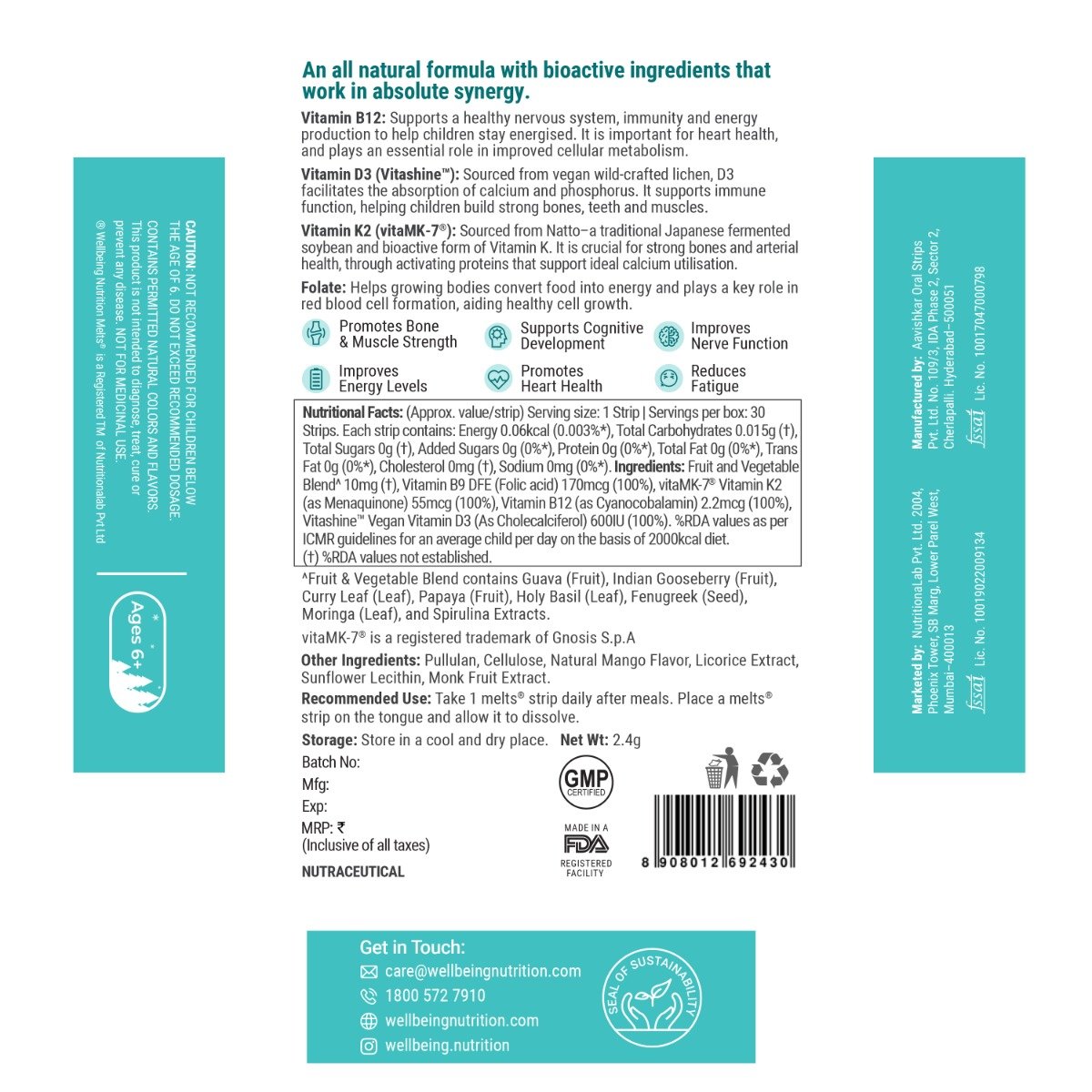 Wellbeing Nutrition Melts Into Natural B12 + D3 Frozen Mango Flavour, 30 Strips, Pack of 1 Wellbeing Nutrition Melts Into Natural B12 + D3 Frozen Mango Flavour, 30 Strips, Pack of 1