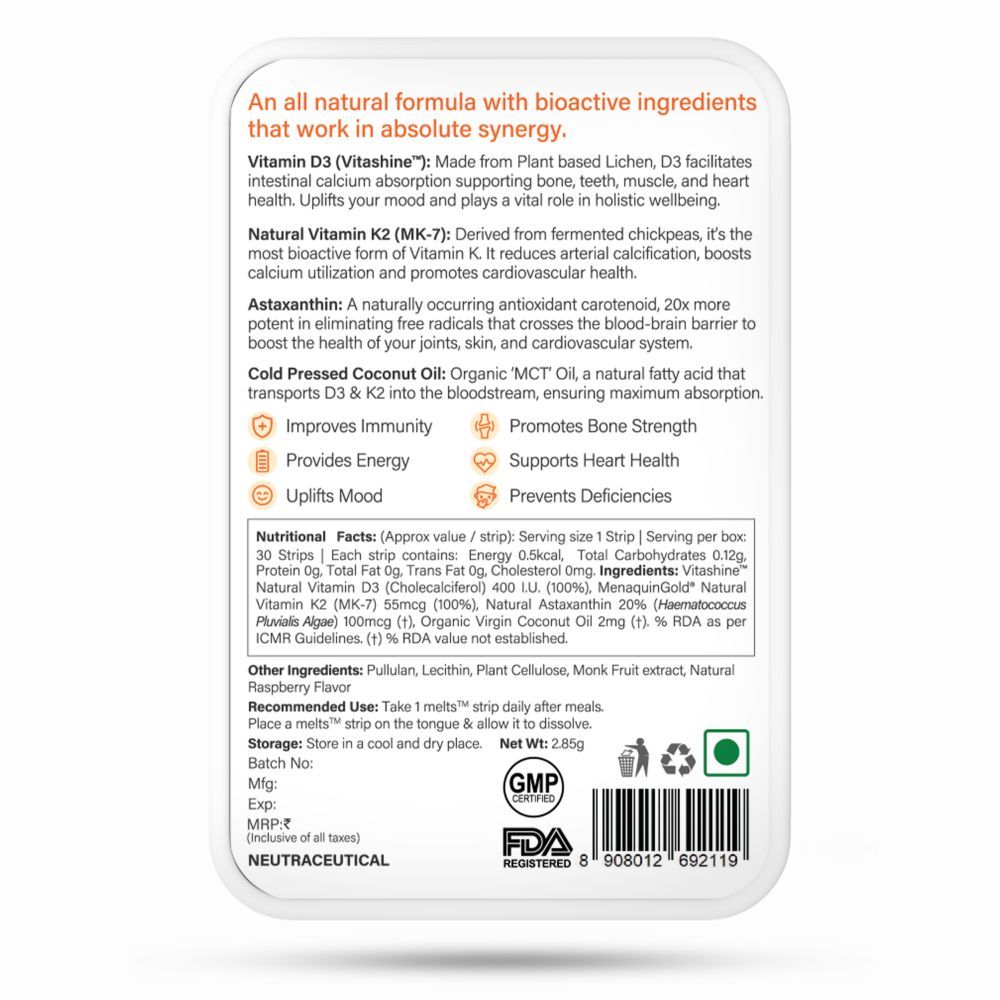 Wellbeing Nutrition Melts Into Natural Vitamin D3 + K2 Wild Raspberry