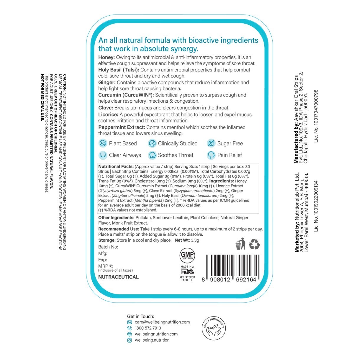 Wellbeing Nutrition Melts Throat Relief Tulsi-Ginger Honey Flavour, 30 Strips, Pack of 1 Wellbeing Nutrition Melts Throat Relief Tulsi-Ginger Honey Flavour, 30 Strips, Pack of 1